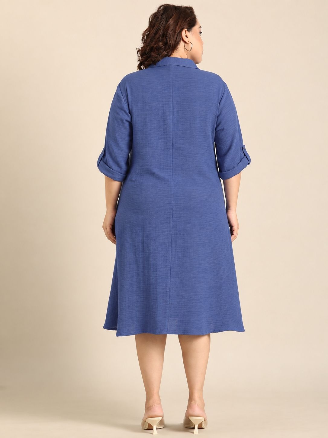 Slate Grey Collared A-Line Midi Dress