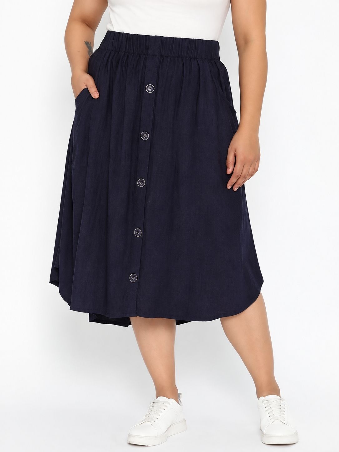 Navy A-Line Button Skirt