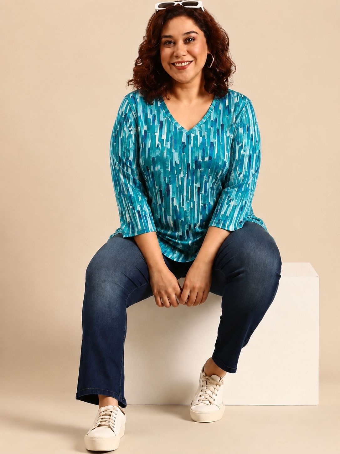 Abstract Print V-Neck Top