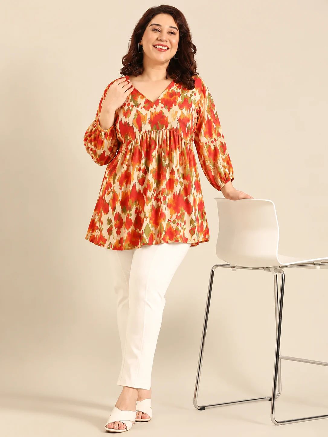 Orange Ikat Print Tunic