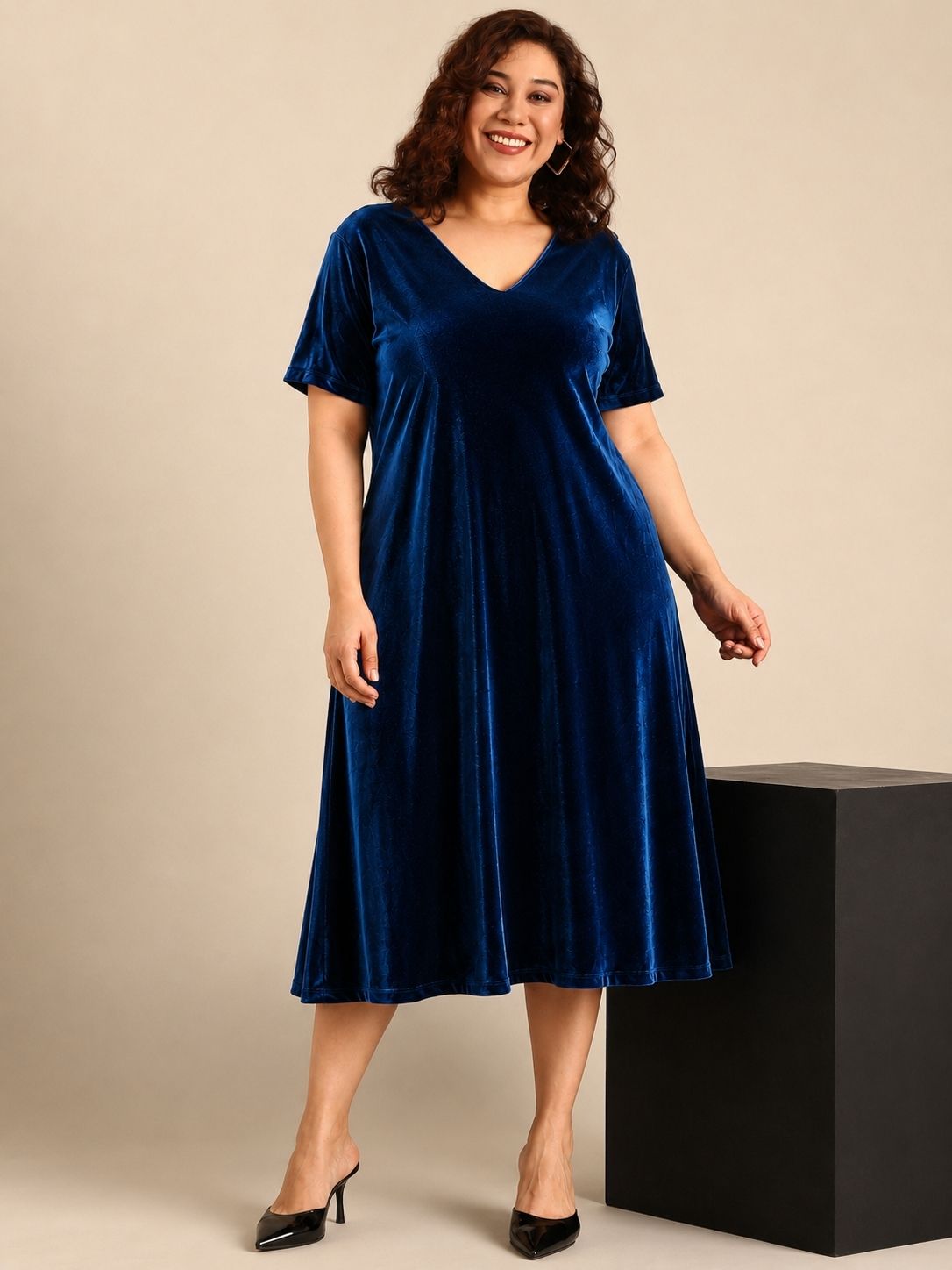 Navy Velvet Midi Dress