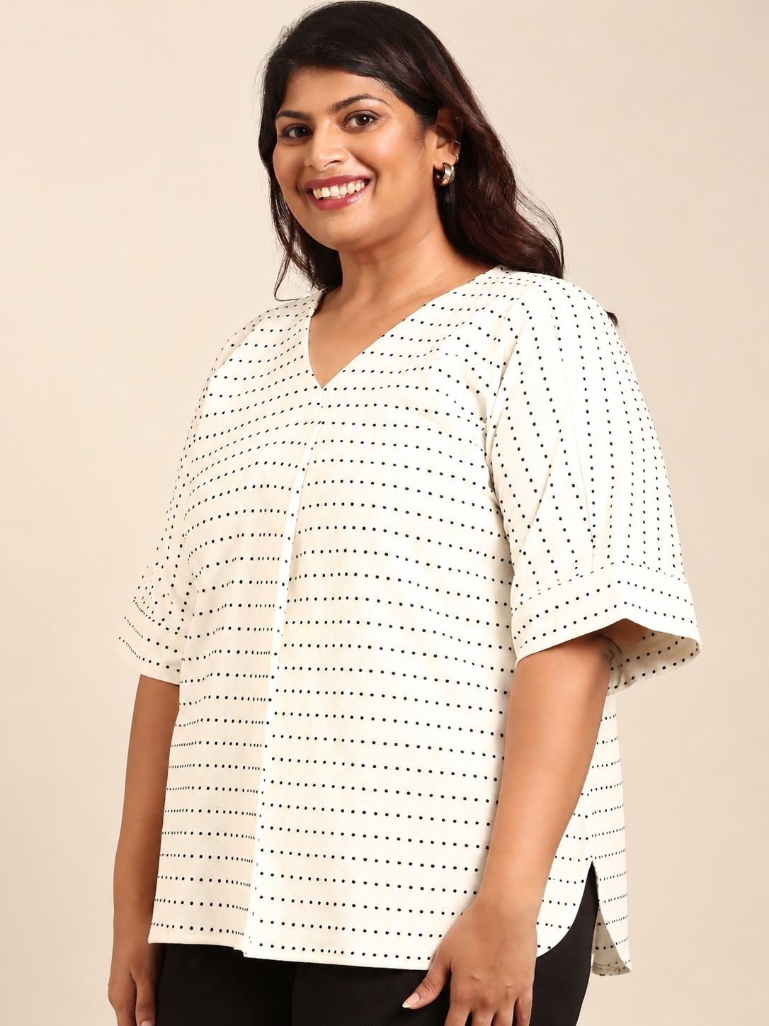 Cotton Drop-Shoulder V-Neck Top