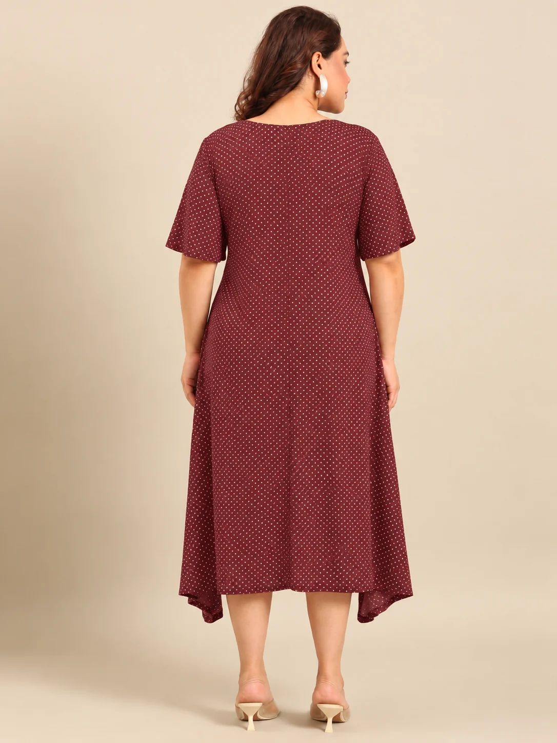 Maroon Polka Dot A-Line Dress