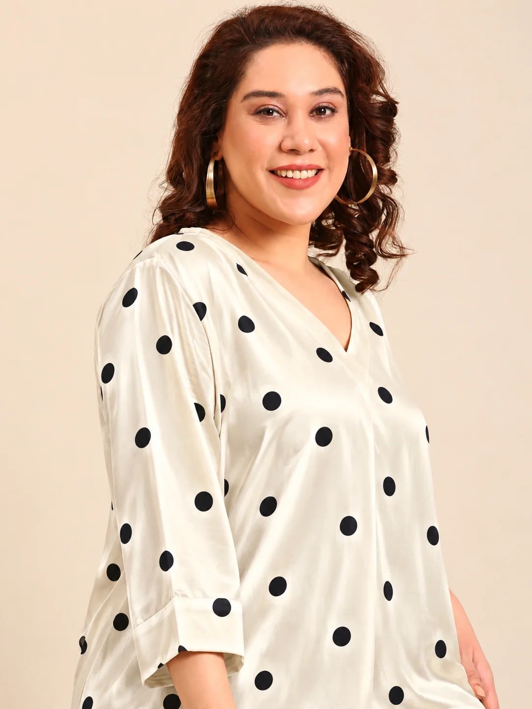 Satin Polka Dot V-Neck Top