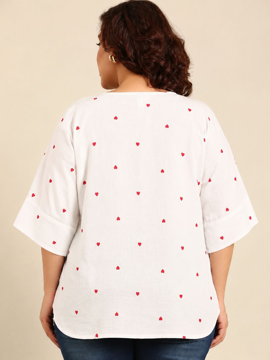 White Heart Embroidered Drop Shoulder Top