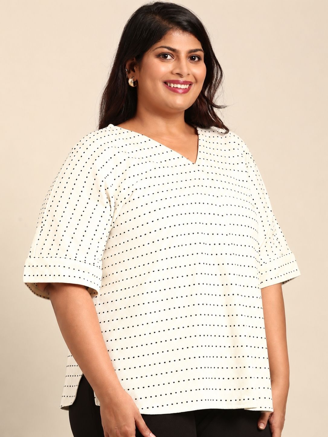 Cotton Drop-Shoulder V-Neck Top