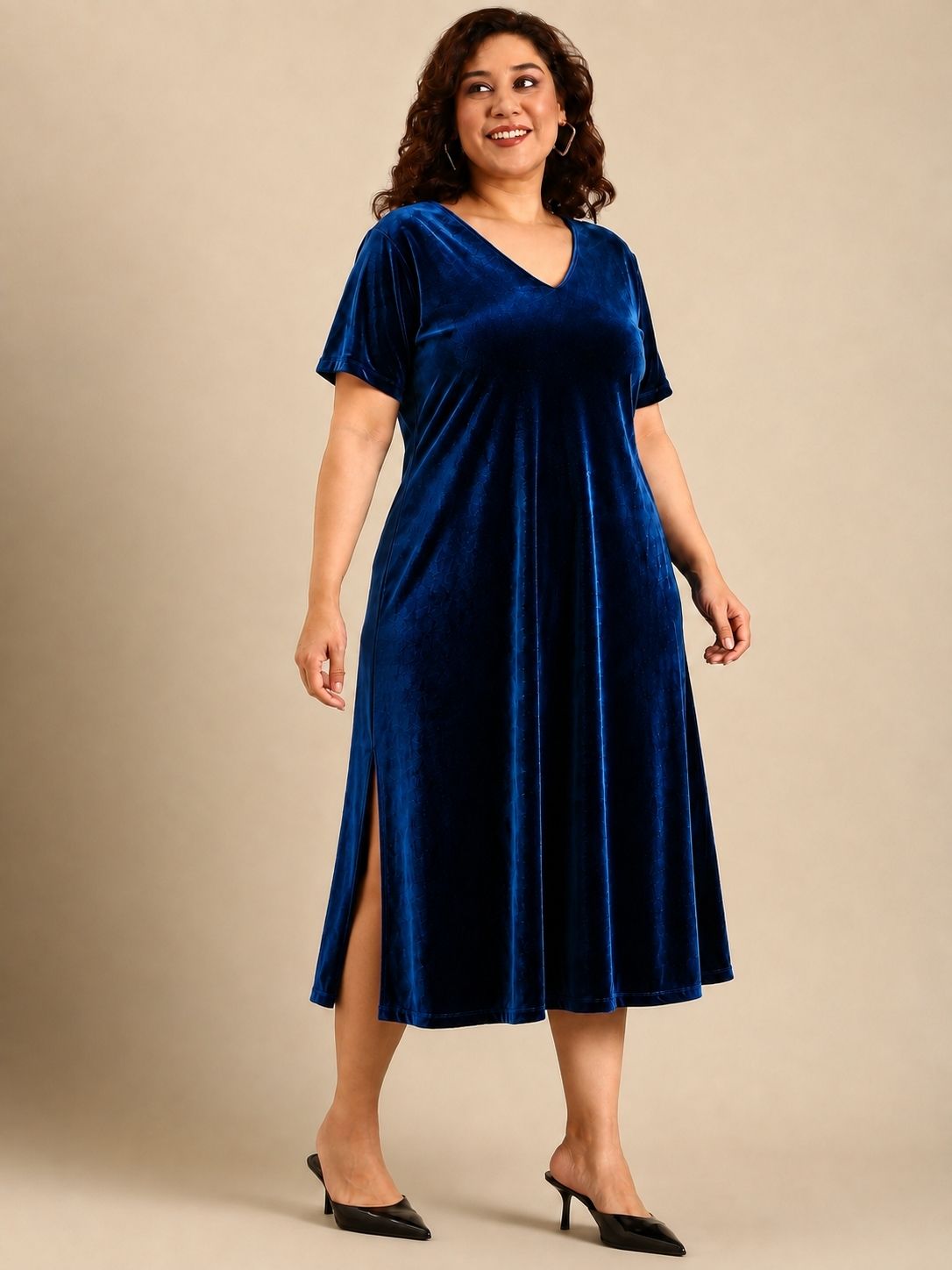 Navy Velvet Midi Dress