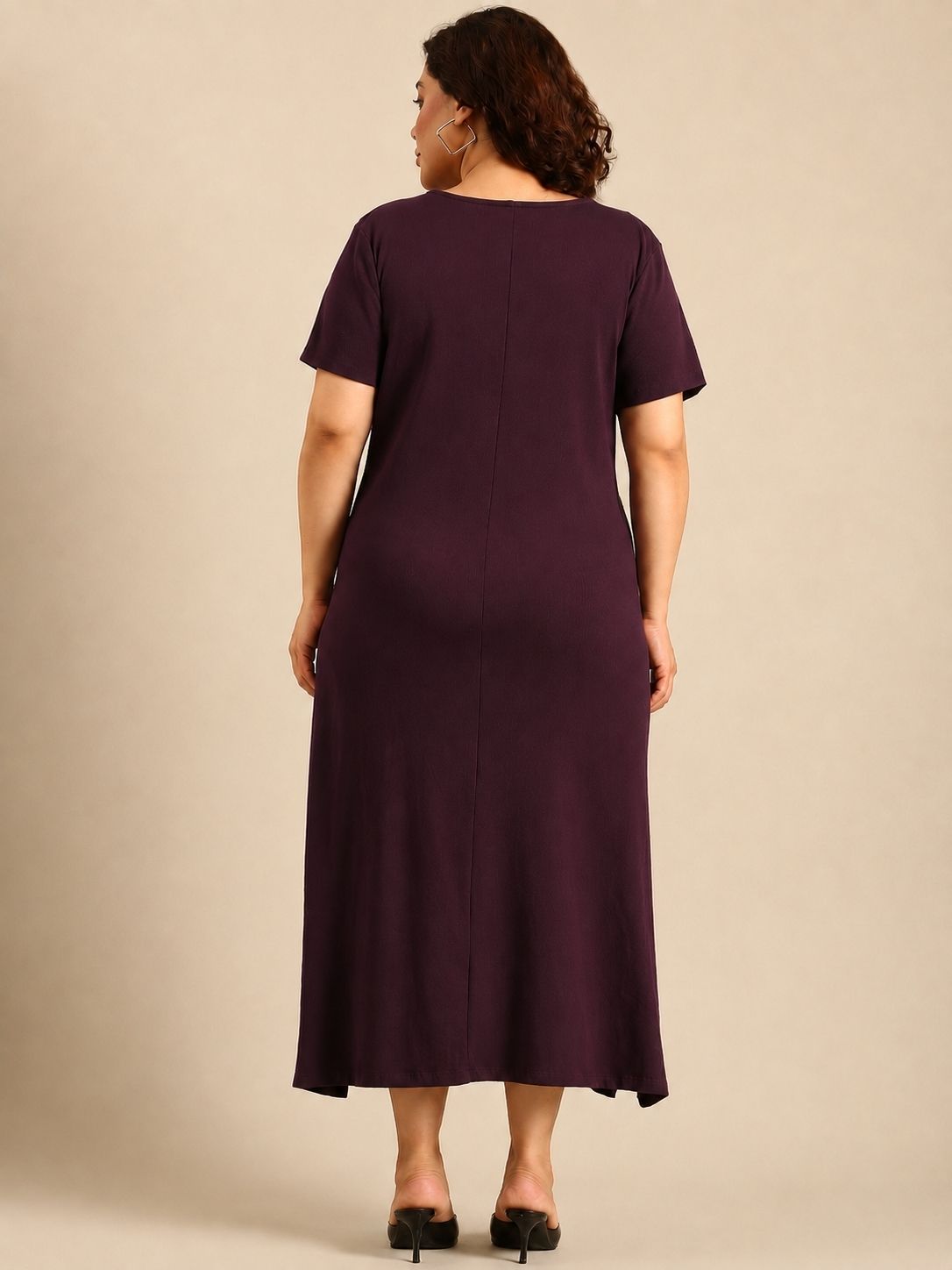 Maroon Rib Cotton A-Line Dress