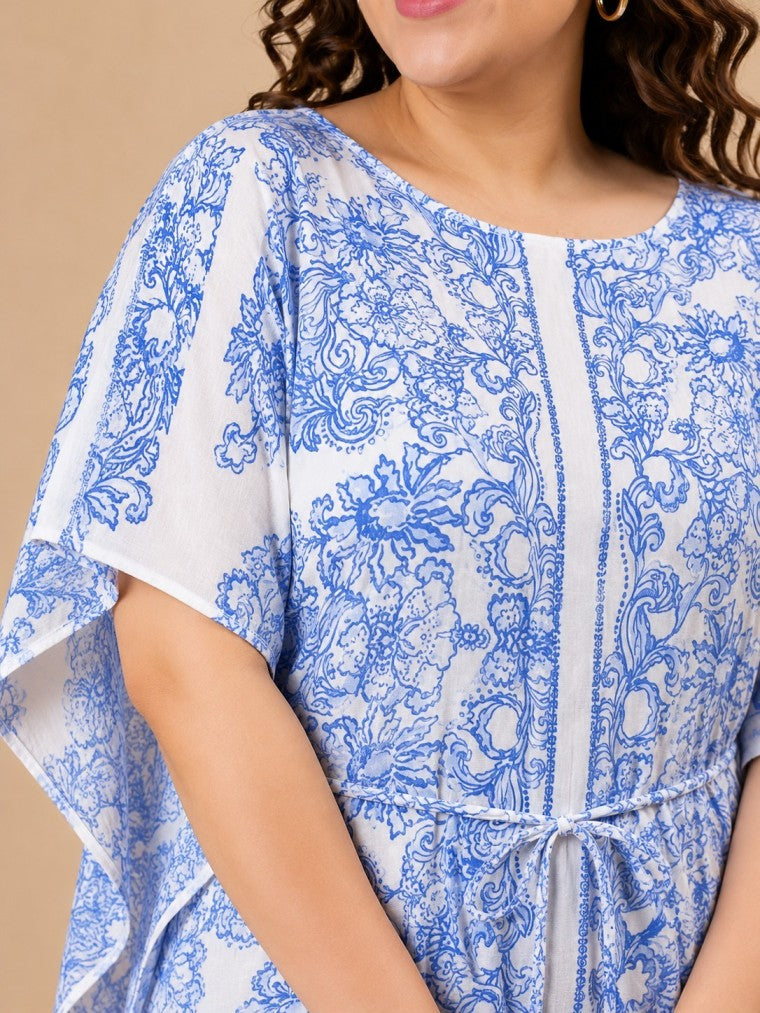 Blue Floral Printed Kaftan Top