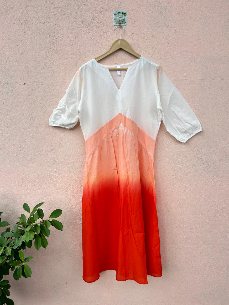 White & Orange V-Neck Dress