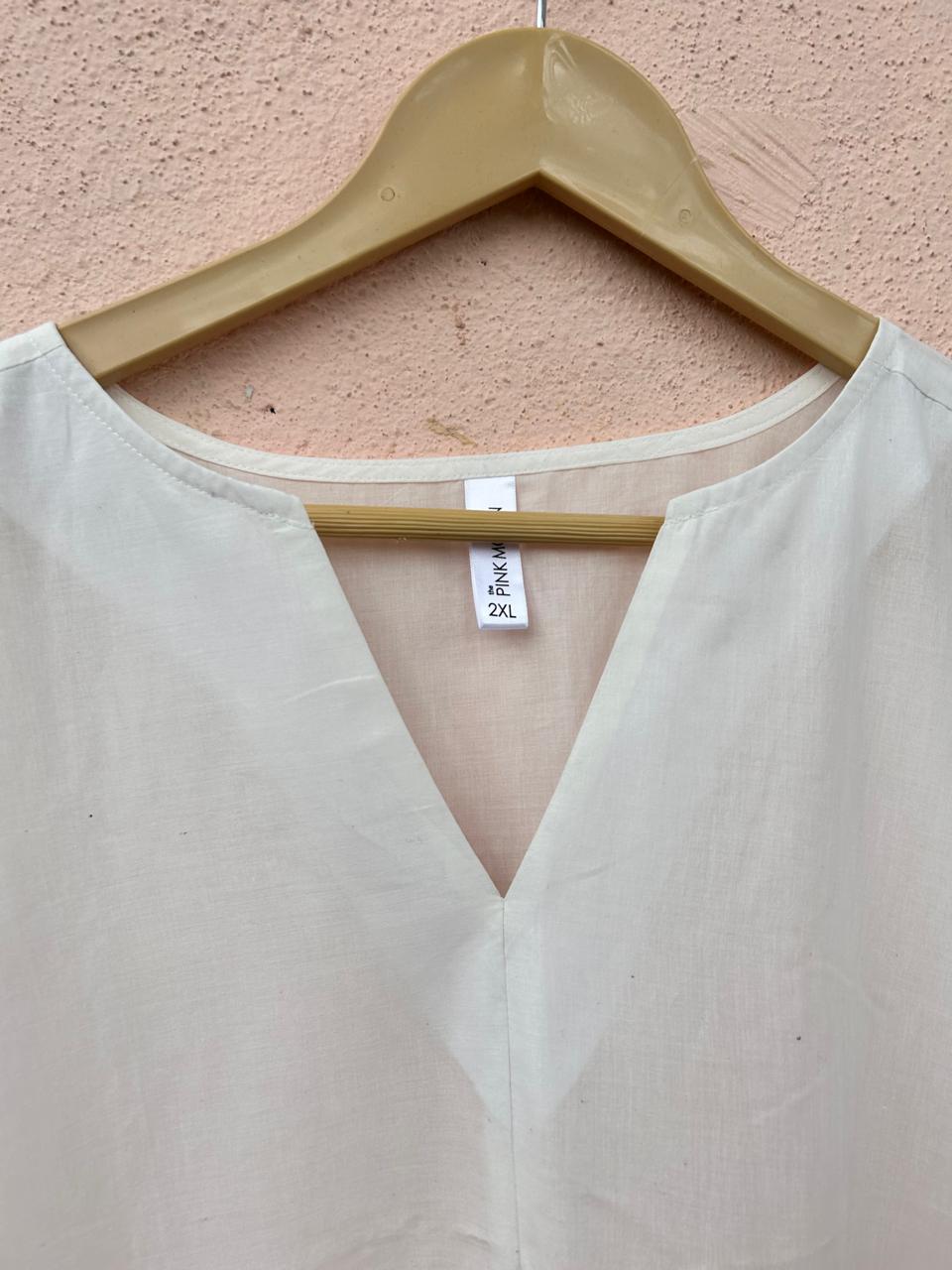 White & Orange V-Neck Dress
