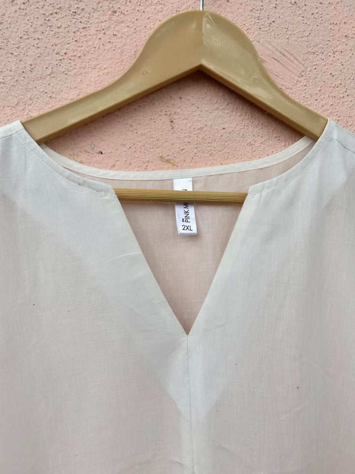 White & Orange V-Neck Dress