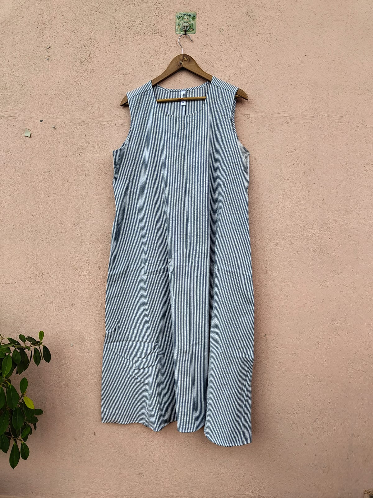 Grey Striped Sleveless Dress