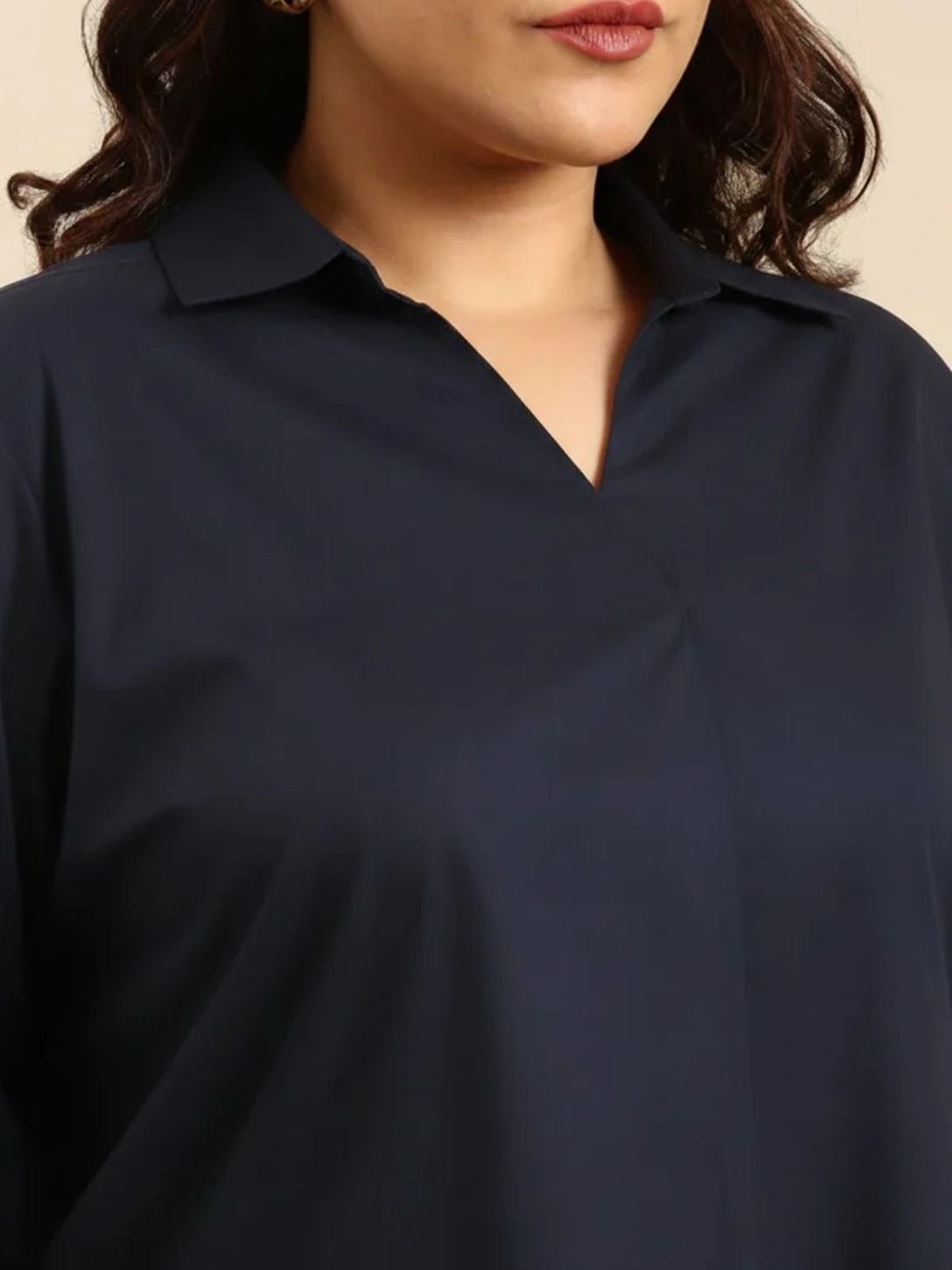 Navy Cotton Collar Neck Top