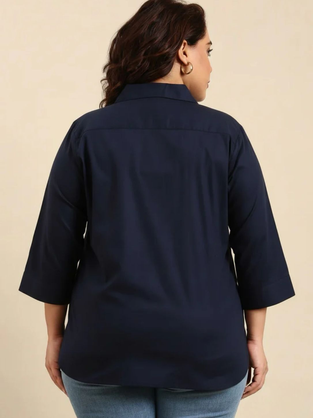 Navy Cotton Collar Neck Top