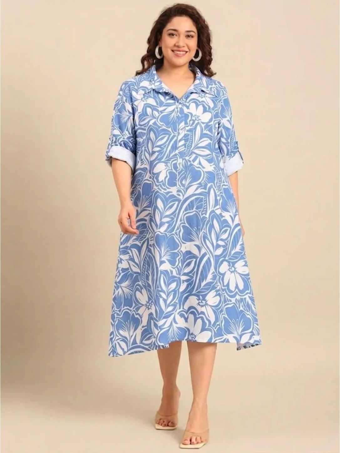 Cotton Floral Print A-Line Dress