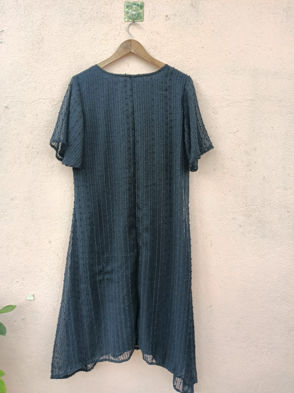 Navy Embroidered A-Line Dress