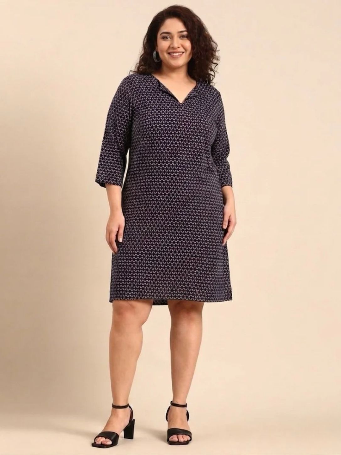 Navy Geometric Printed Sheath Dress