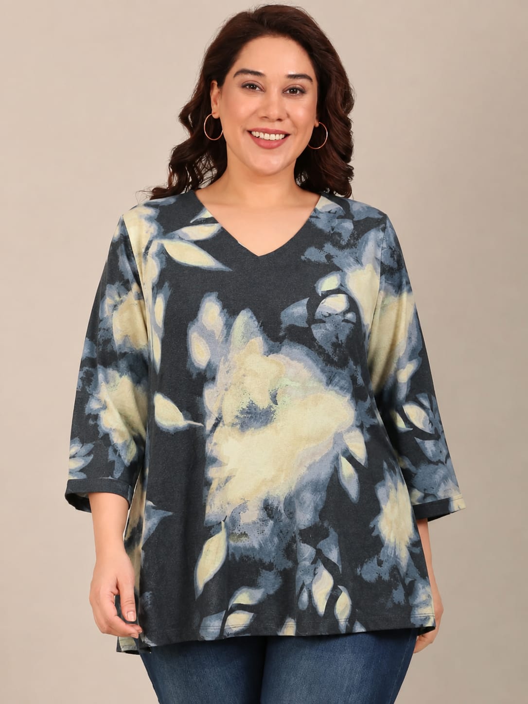 Midnight Printed V-Neck Stretch Top
