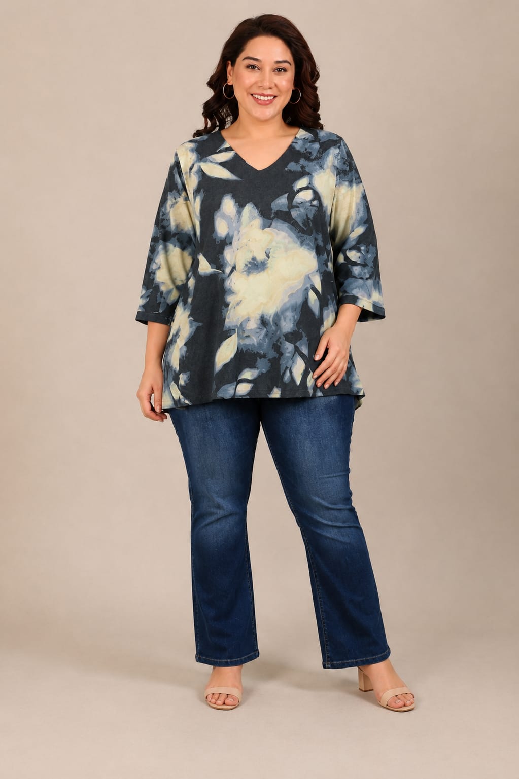 Midnight Printed V-Neck Stretch Top