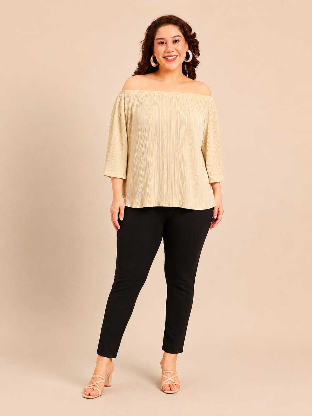 Ivory Pleated Off-Shoulder Top