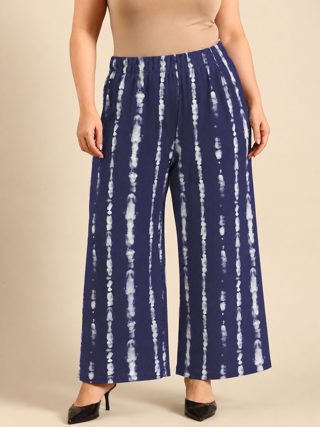 Navy Tie-Dye Wide-Leg Palazzo Pants