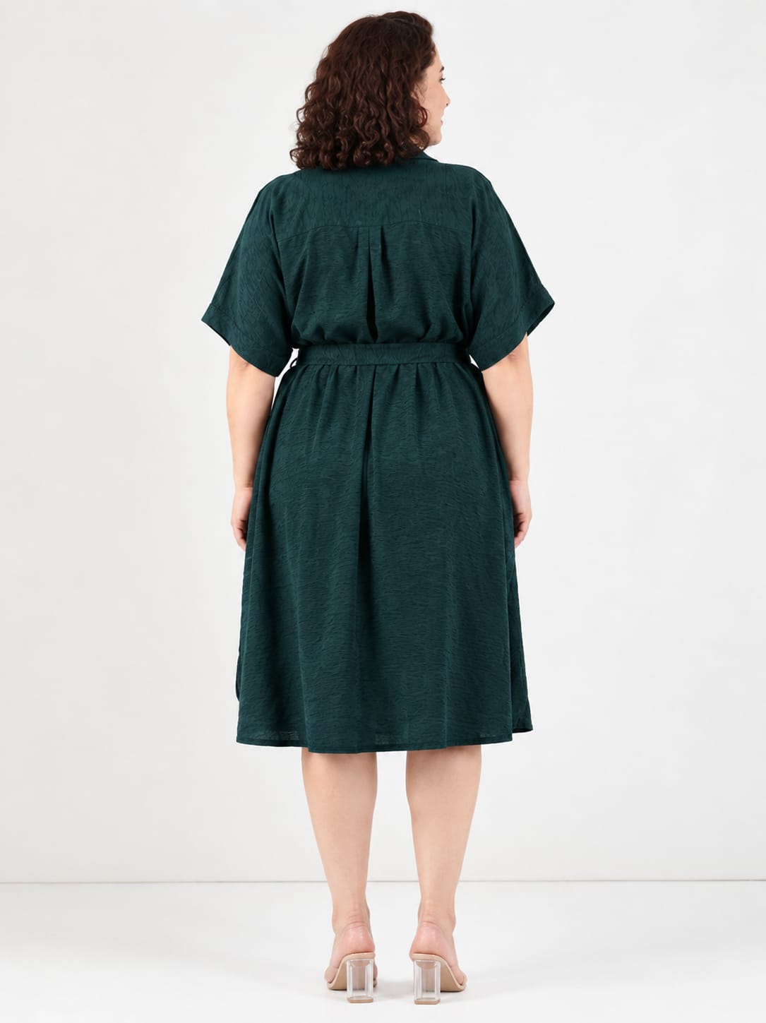 Solid Green A-Line Shirt Dress