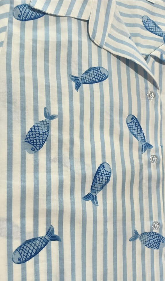 Cotton Blue & White Striped Shirt