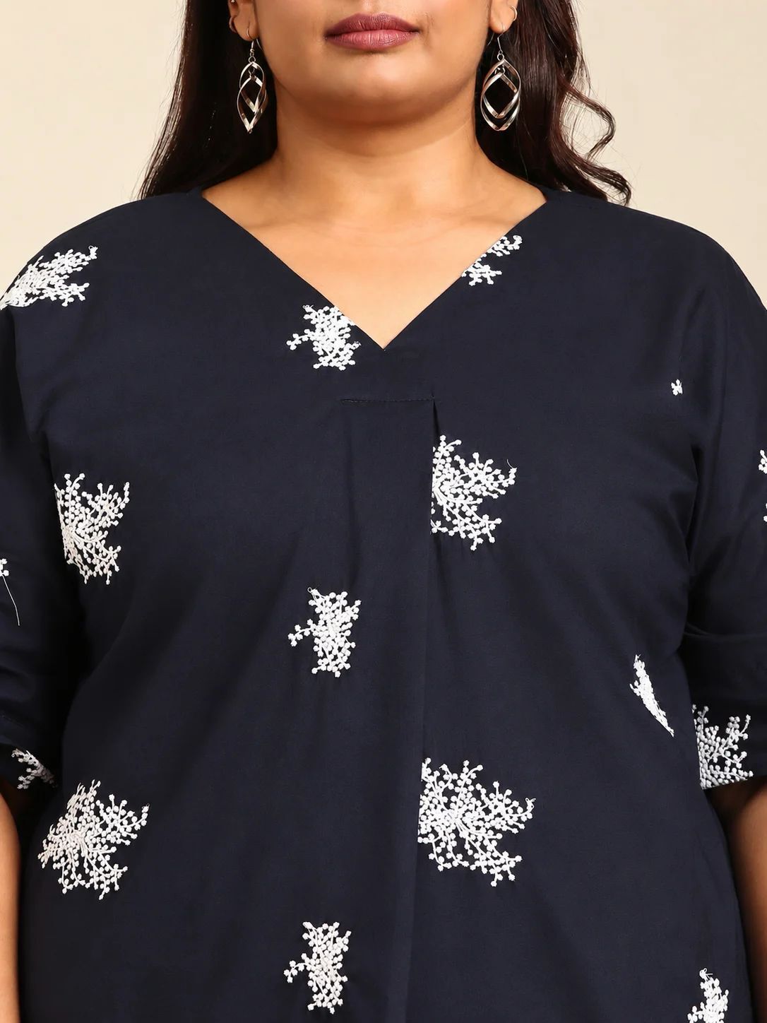 Navy Embroidered Drop Shoulder Top