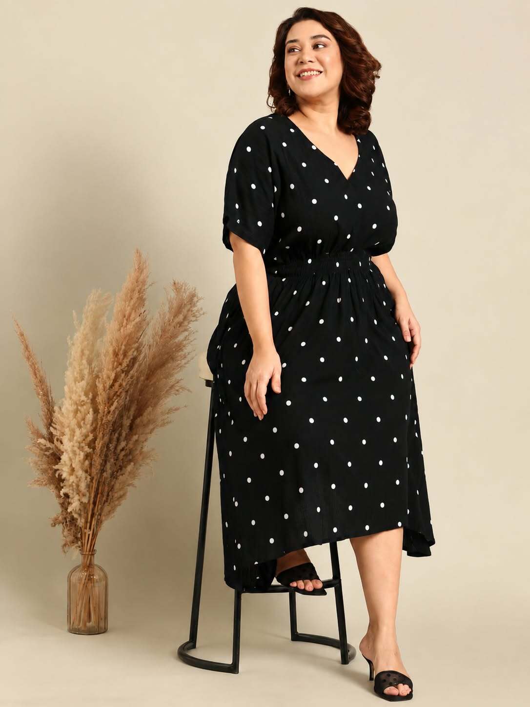 Black-White Polka Smocking Dress
