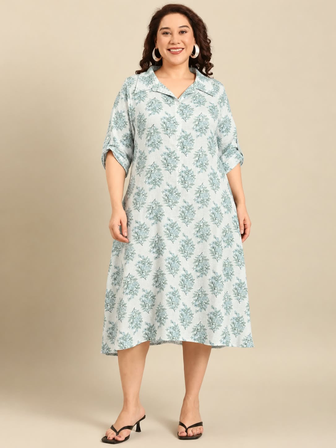 Paisley Print Collared A-Line Midi Dress