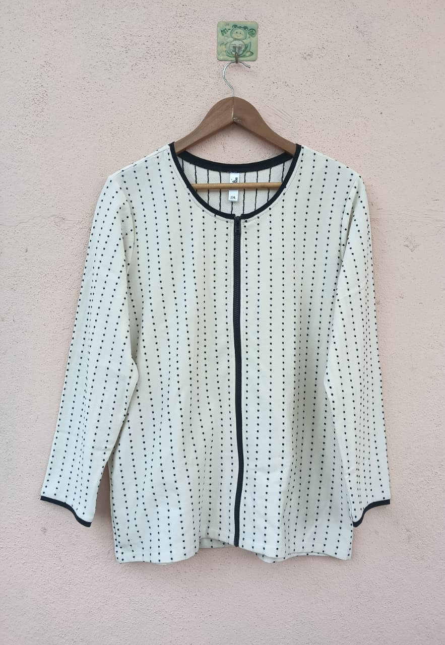 White & Black Dotted Zip-Up Jacket