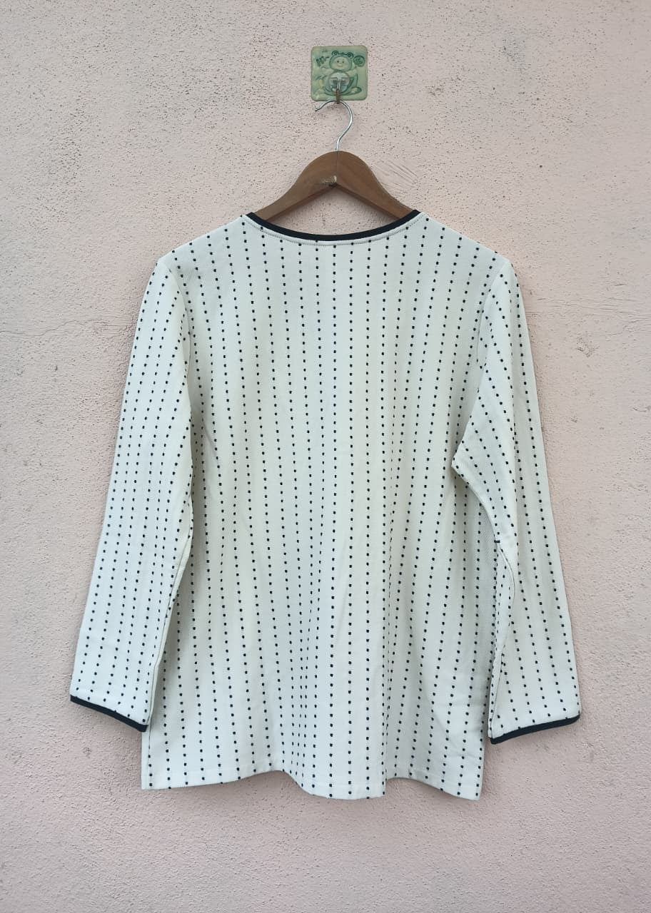 White & Black Dotted Zip-Up Jacket