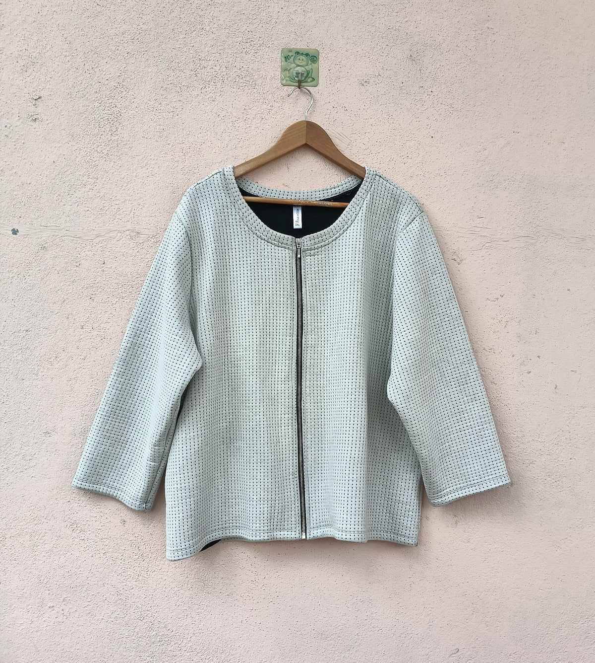 White Round Neck Zip-Front Jacket
