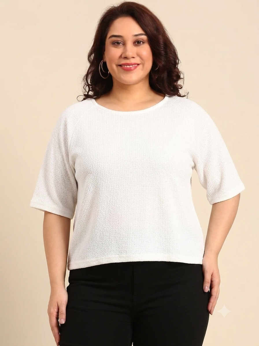 White Textured Knit Top
