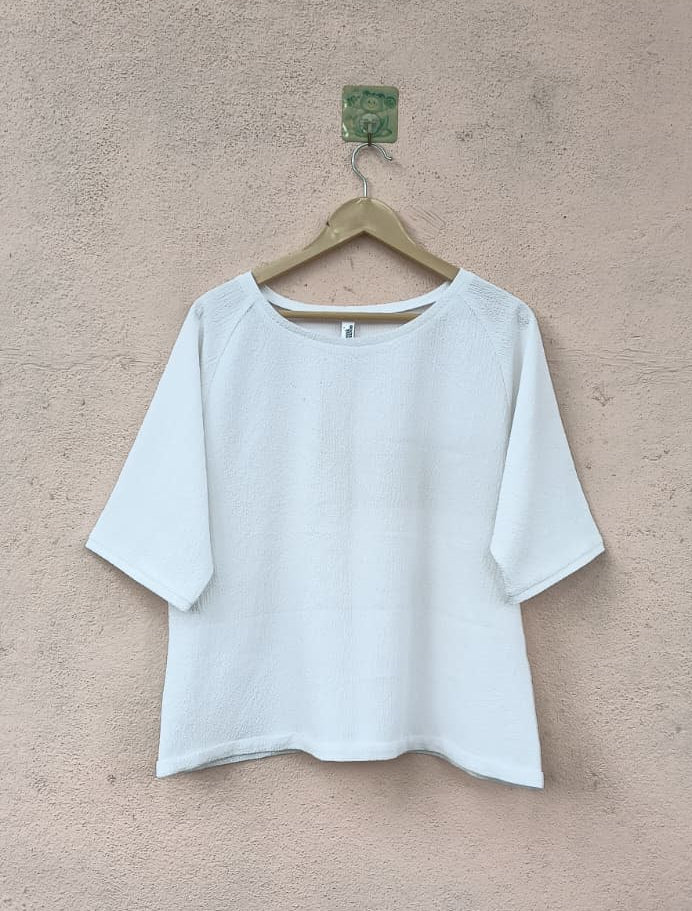 White Textured Knit Top