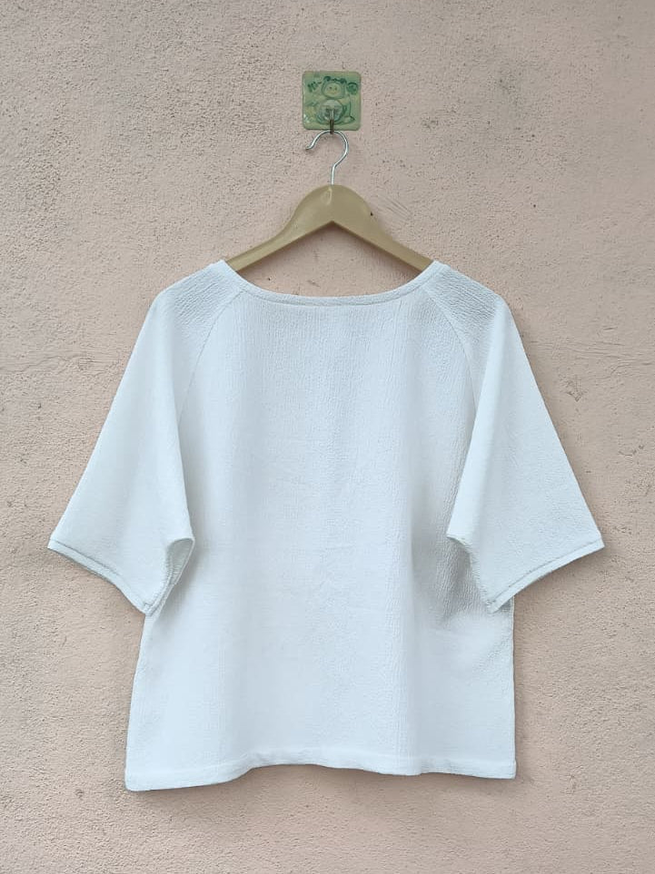 White Textured Knit Top