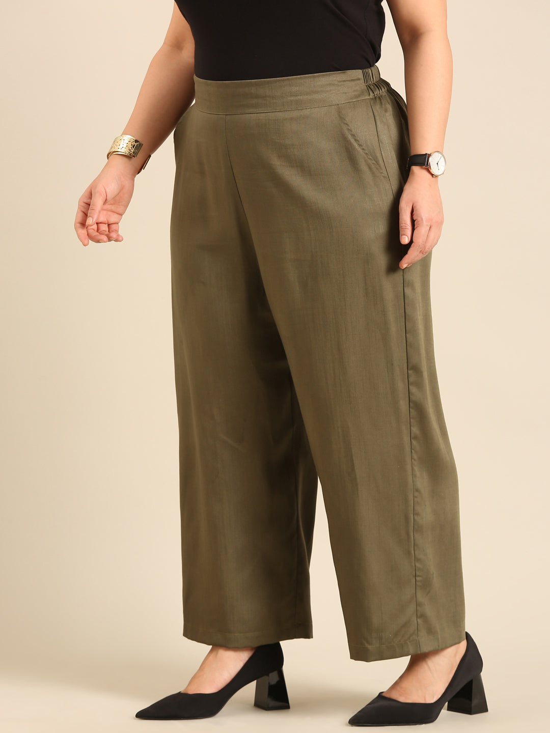 Wide-Leg Olive Palazzo