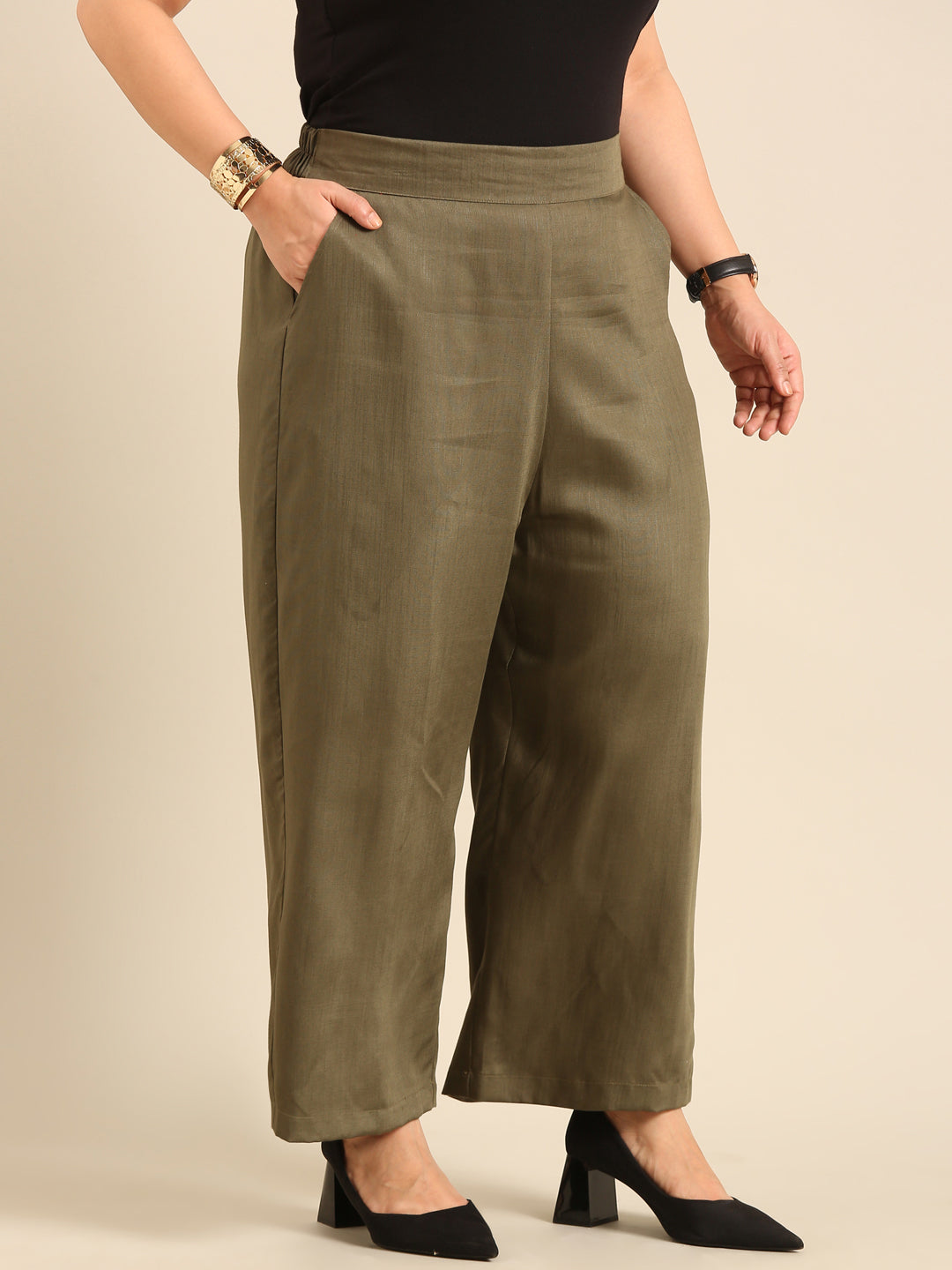 Wide-Leg Olive Palazzo