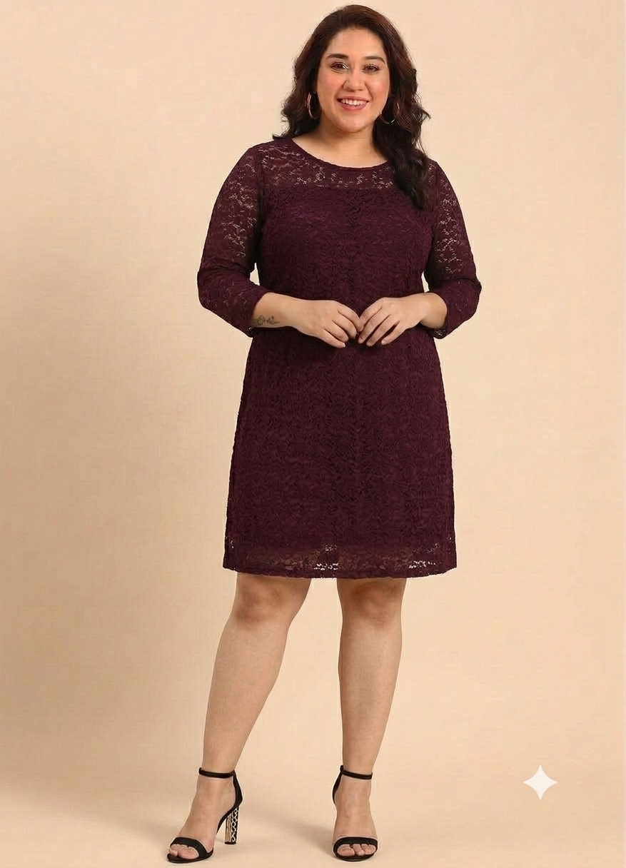 Wine Lace A-Line Dress