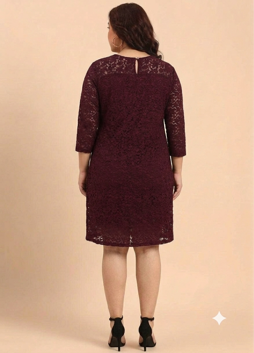 Wine Lace A-Line Dress