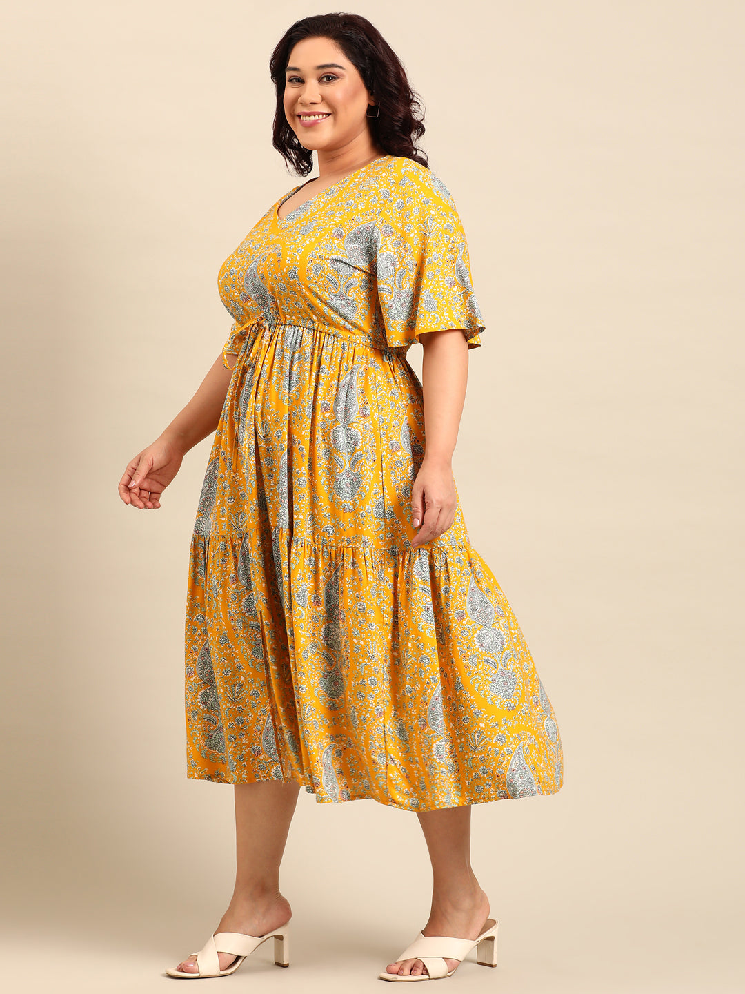 Yellow Paisley Printed Dress