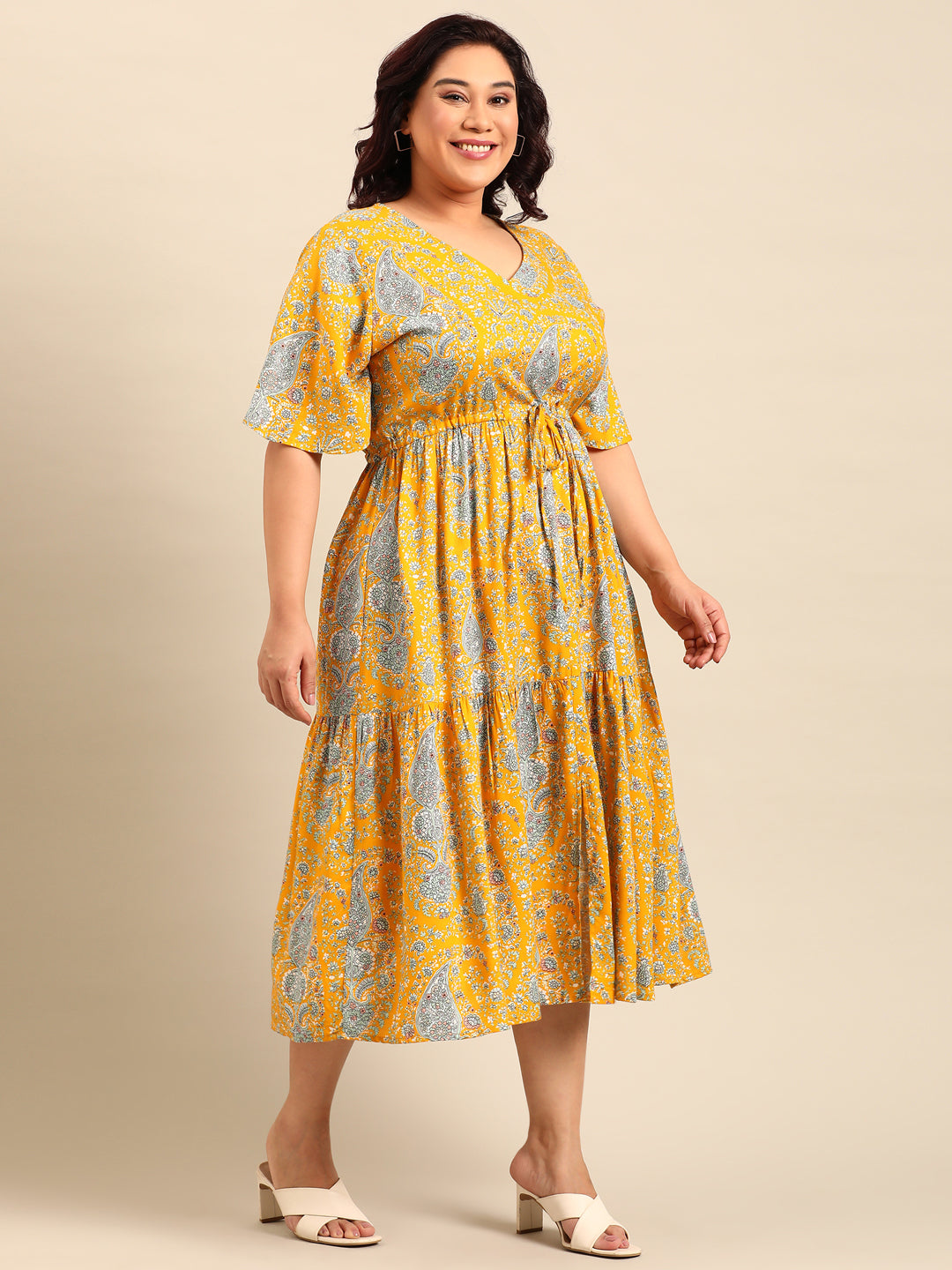 Yellow Paisley Printed Dress