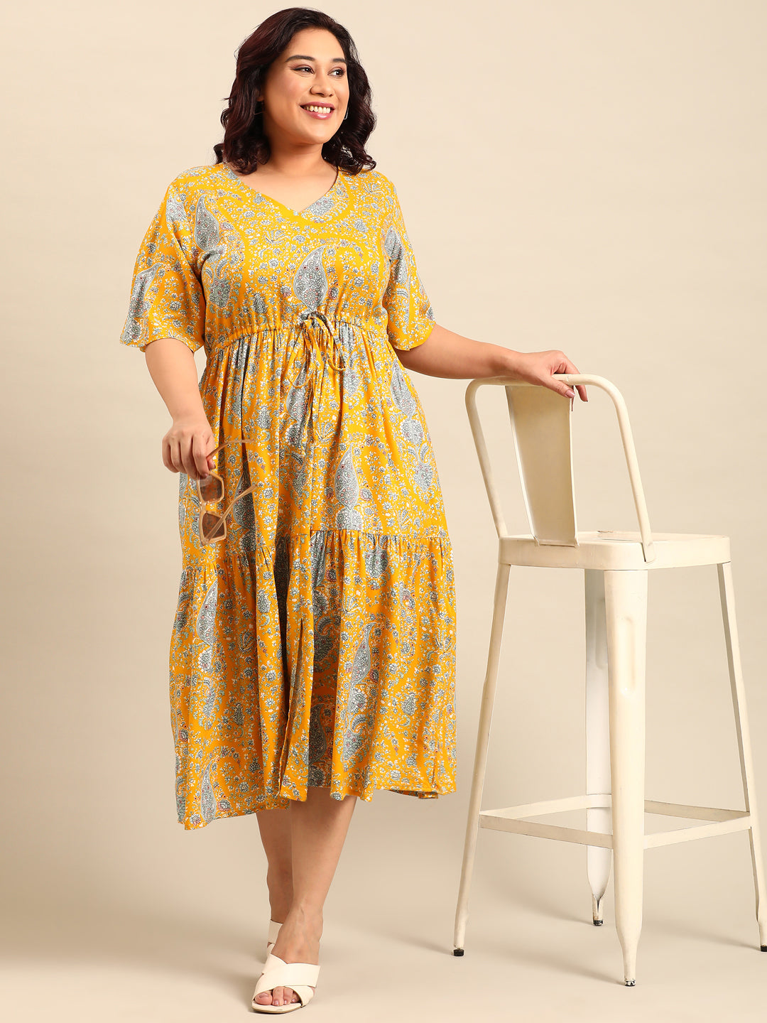 Yellow Paisley Printed Dress