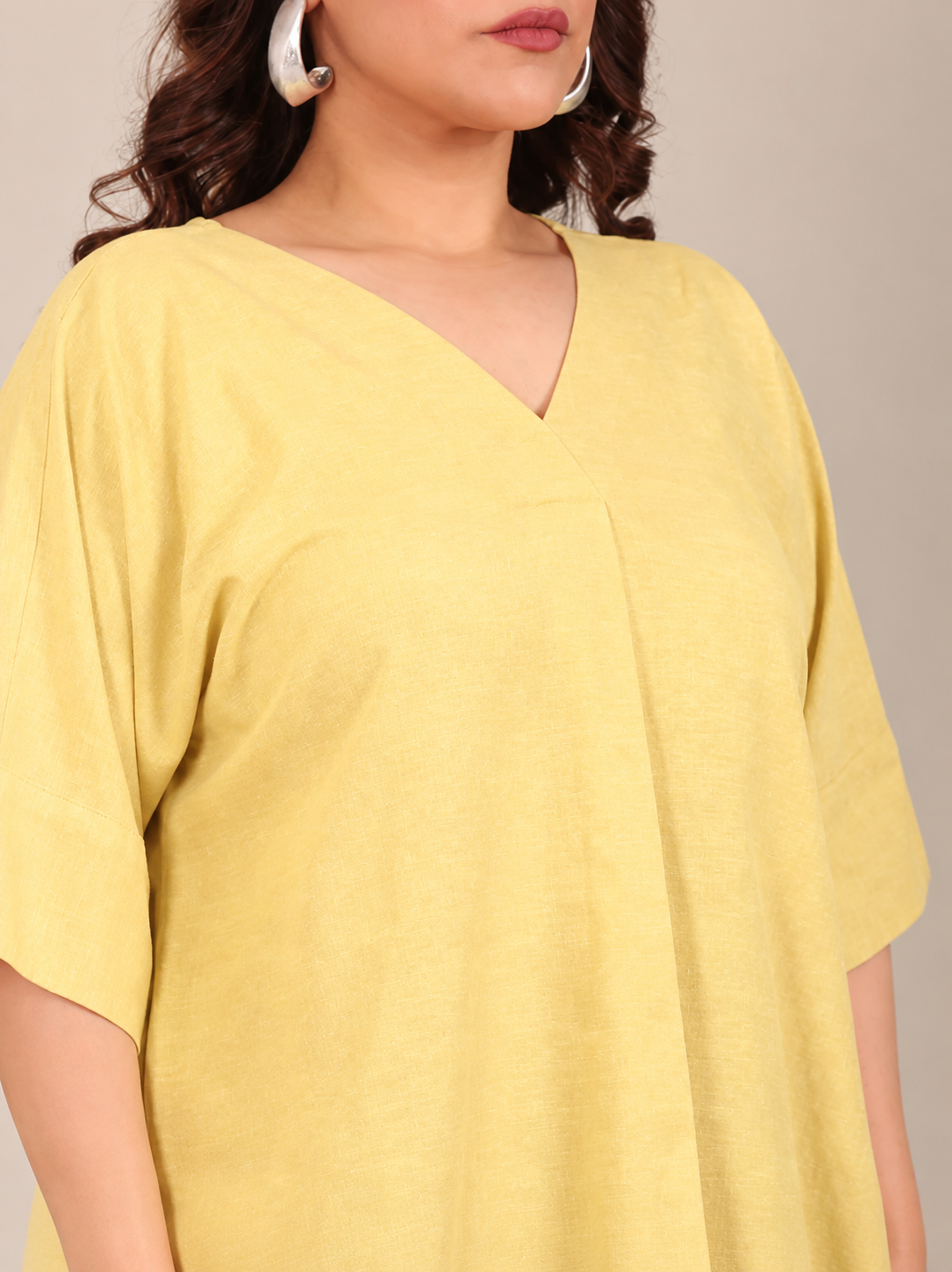 Yellow V-Neck Drop Shoulder Top