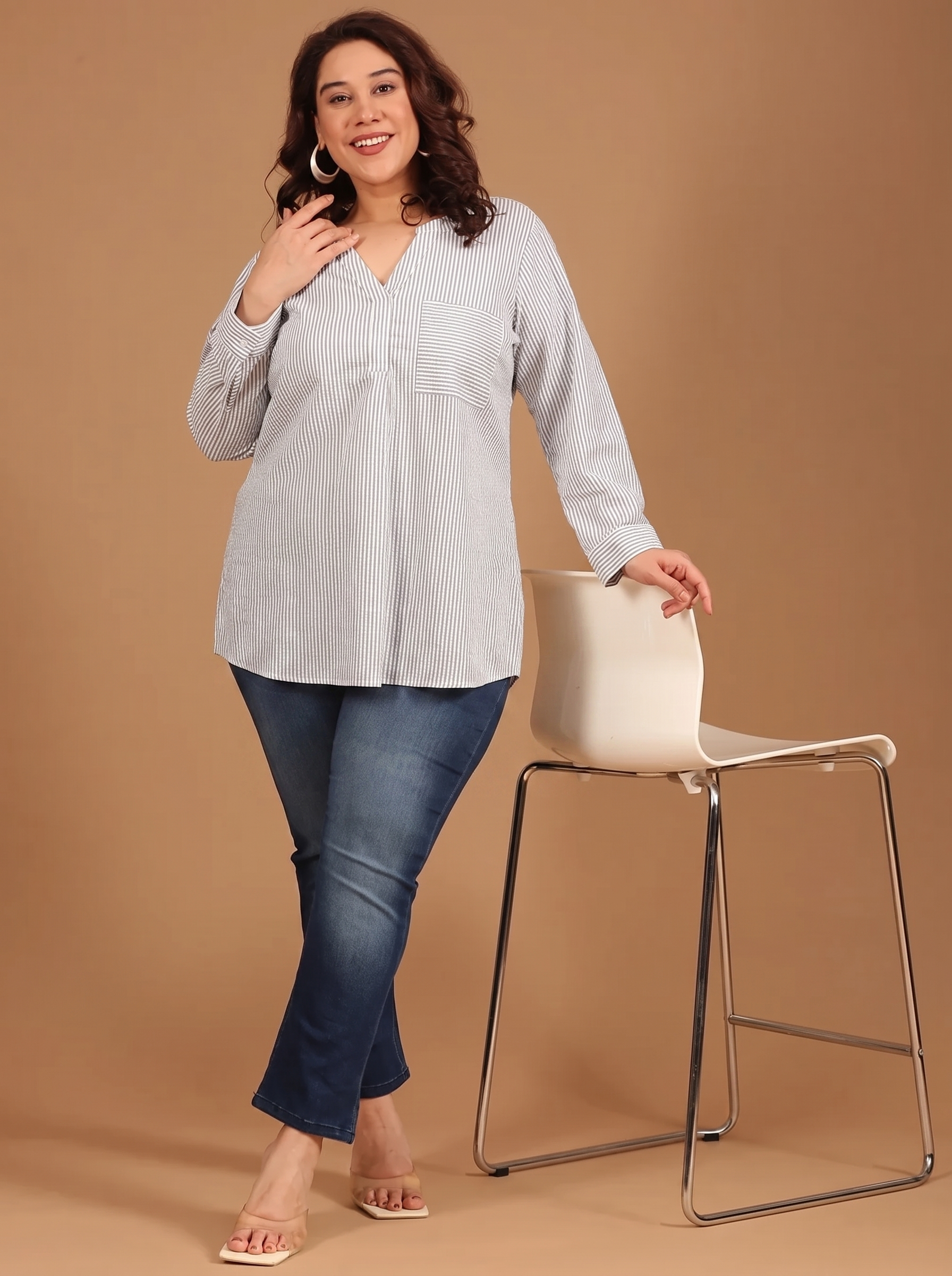 Cotton Blue-White Striped Top