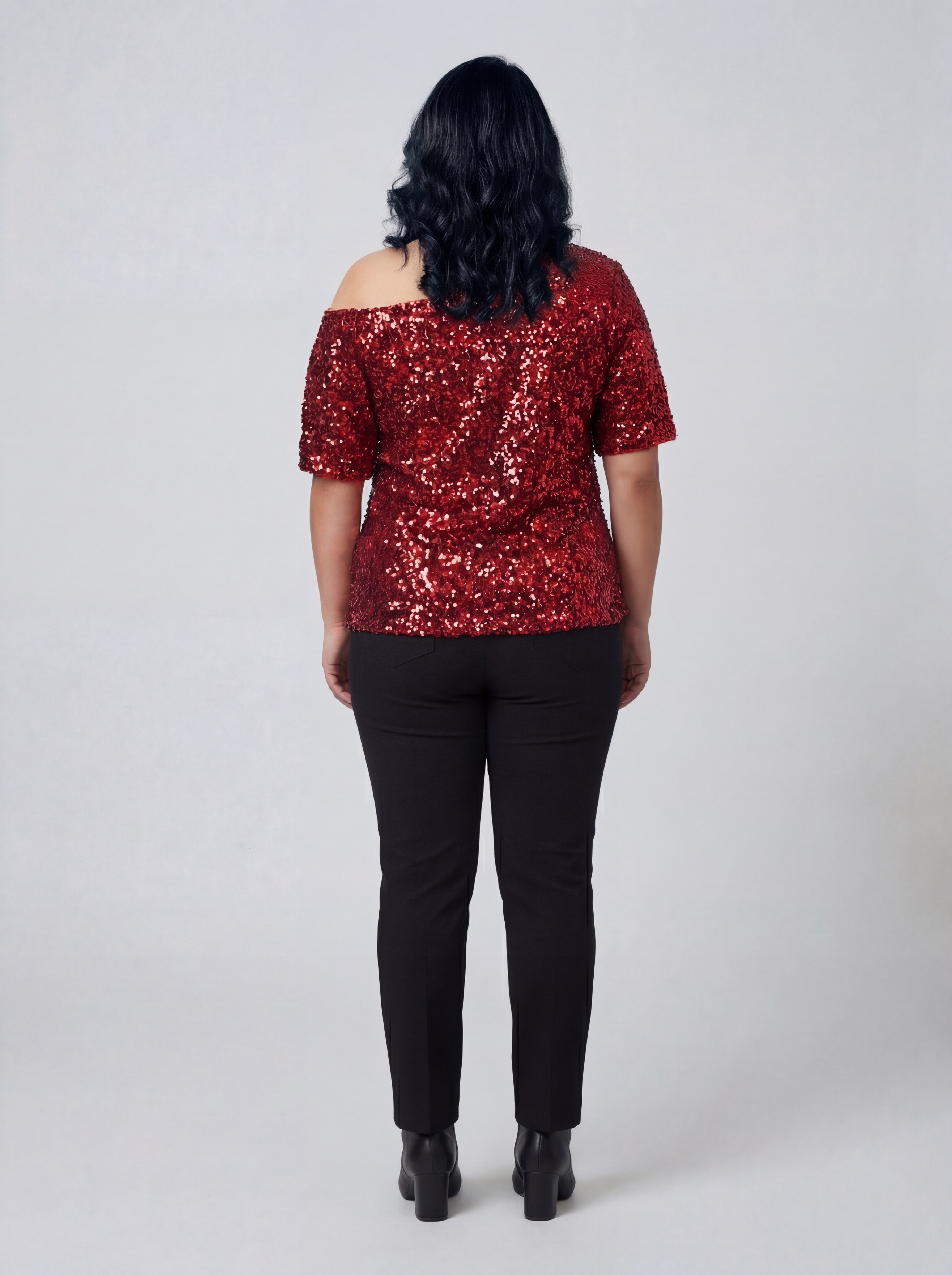 Red Sequin Off-Shoulder Top