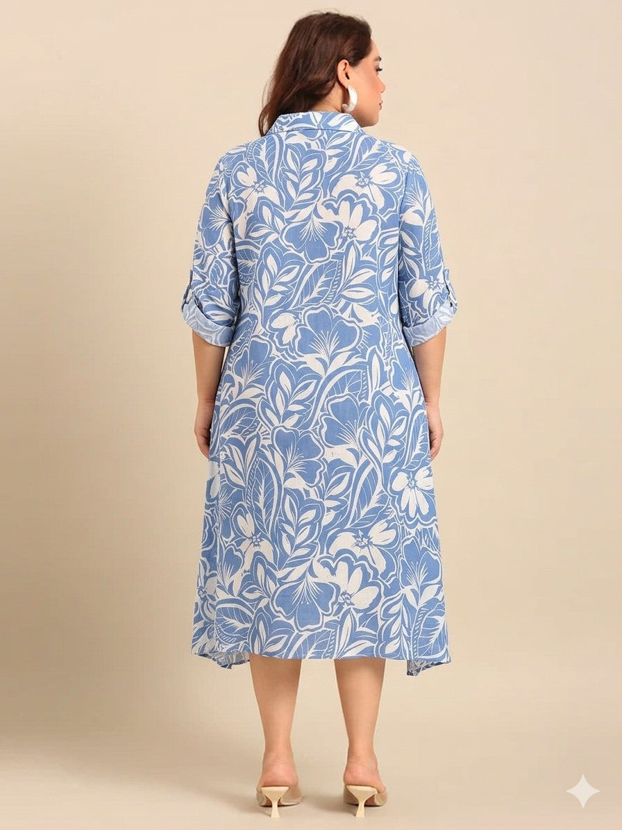 Cotton Floral Print A-Line Dress