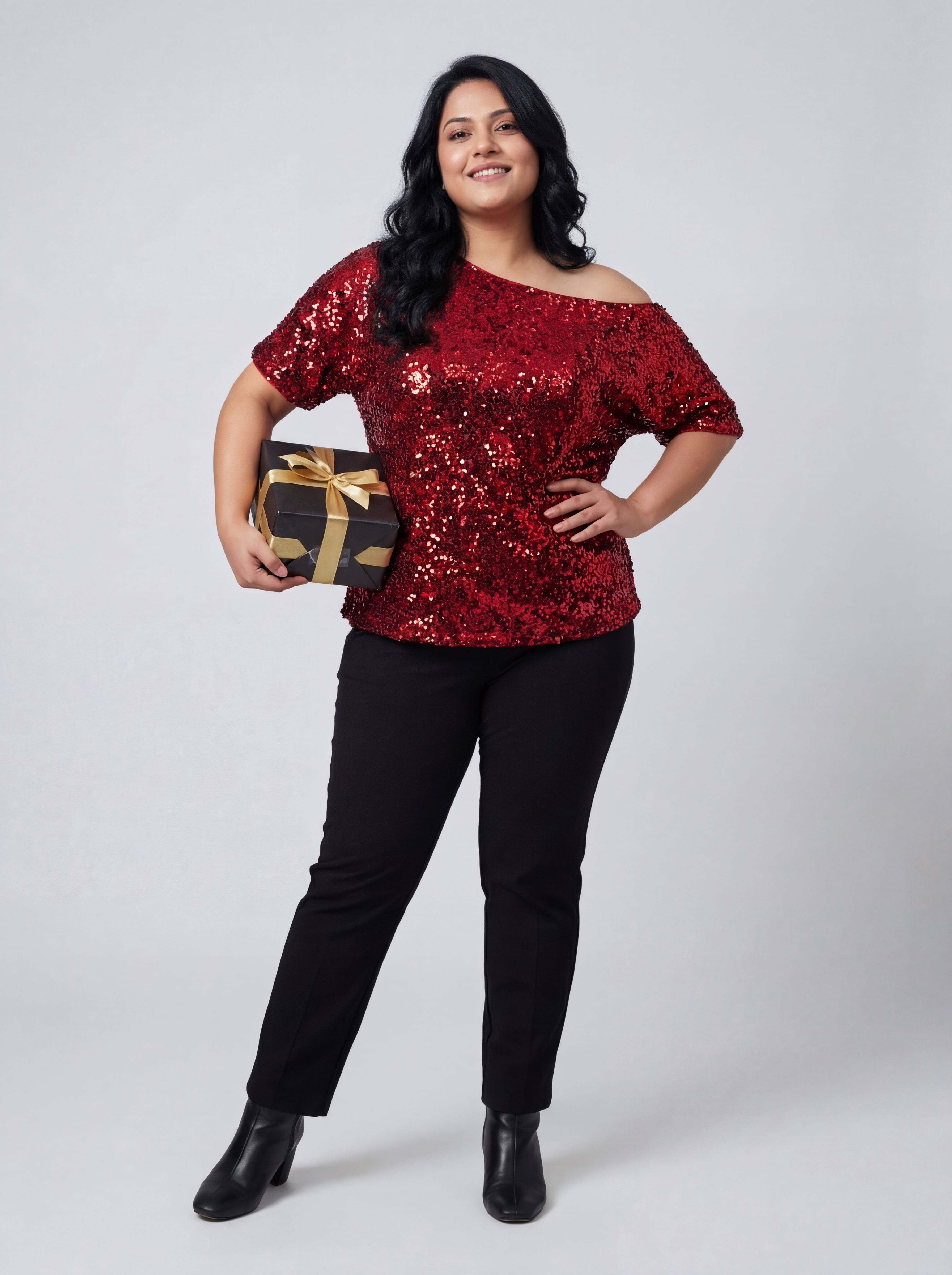 Red Sequin Off-Shoulder Top