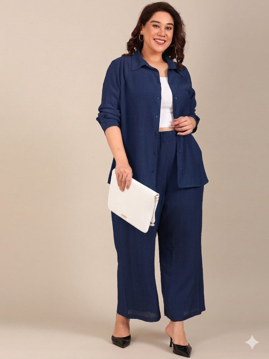 Navy Crepe Button-Down Shirt